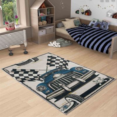 LaModaHome Area Rug Non-Slip - White Car Soft Machine Washable Bedroom Rugs Indoor Outdoor Bathroom Mat Kids Child Stain Resistant Living Room Kitchen Carpet 2.7 x 6.6 ft
