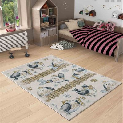 LaModaHome Area Rug Non-Slip - Cream Bird Soft Machine Washable Bedroom Rugs Indoor Outdoor Bathroom Mat Kids Child Stain Resistant Living Room Kitchen Carpet 2 x 3.3 ft
