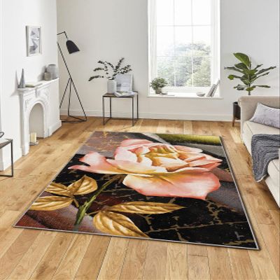 LaModaHome Area Rug Non-Slip - Purple Flower Soft Machine Washable Bedroom Rugs Indoor Outdoor Bathroom Mat Kids Child Stain Resistant Living Room Kitchen Carpet 3.3 x 5 ft