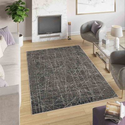 LaModaHome Area Rug Non-Slip - Anthracite Line Soft Machine Washable Bedroom Rugs Indoor Outdoor Bathroom Mat Kids Child Stain Resistant Living Room Kitchen Carpet 4.7 x 7.3 ft (208)