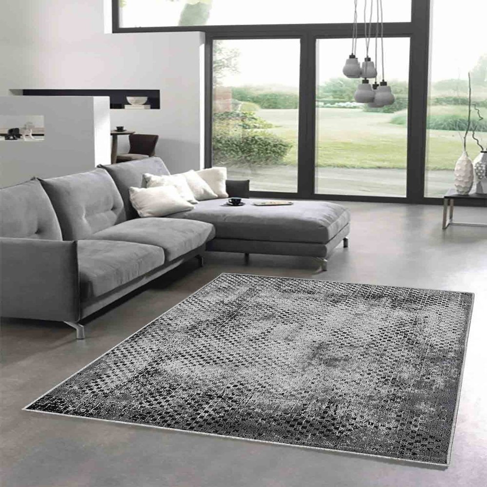 LaModaHome Area Rug Non-Slip - Grey Vintage Soft Machine Washable Bedroom Rugs Indoor Outdoor Bathroom Mat Kids Child Stain Resistant Living Room Kitchen Carpet 2.7 x 5 ft (235)