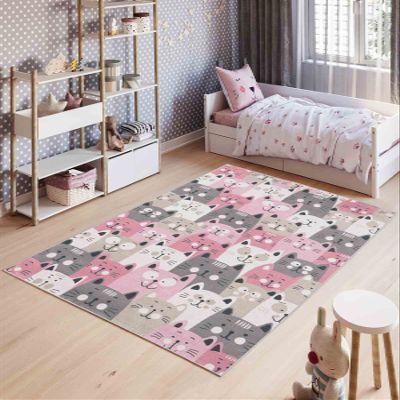 LaModaHome Area Rug Non-Slip - Colourful Colored cat Soft Machine Washable Bedroom Rugs Indoor Outdoor Bathroom Mat Kids Child Stain Resistant Living Room Kitchen Carpet 2.7 x 4 ft