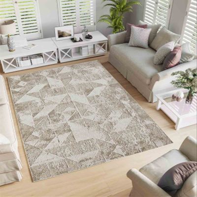 LaModaHome Area Rug Non-Slip - Beige Geometric Soft Machine Washable Bedroom Rugs Indoor Outdoor Bathroom Mat Kids Child Stain Resistant Living Room Kitchen Carpet 3.3 x 9.9 ft (199)