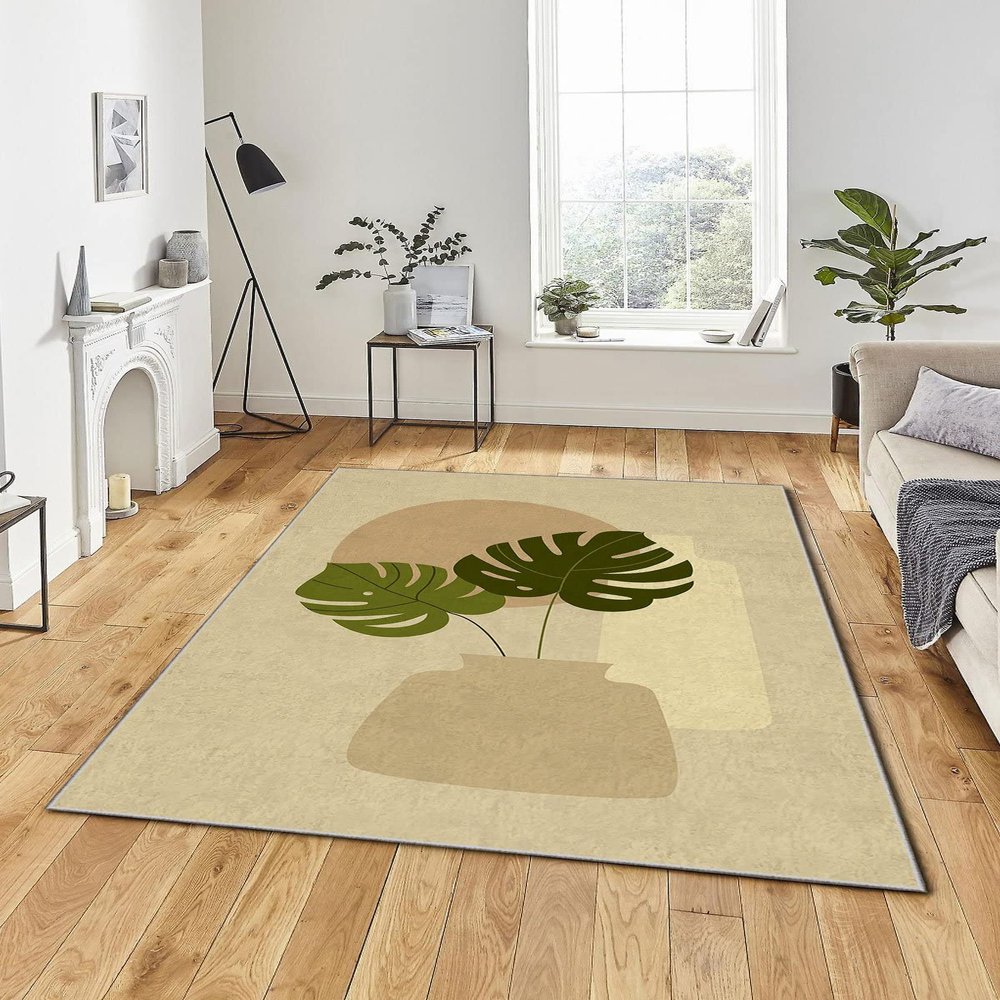 LaModaHome Area Rug Non-Slip - Blue Leaf Soft Machine Washable Bedroom Rugs Indoor Outdoor Bathroom Mat Kids Child Stain Resistant Living Room Kitchen Carpet 2.7 x 5 ft (86)