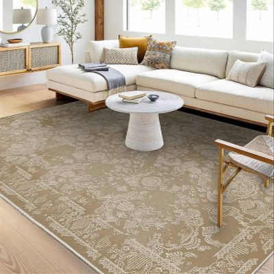 LaModaHome Area Rug Non-Slip - Beige Cotton Weaving Quality Vintage Soft Machine Washable Bedroom Rugs Indoor Outdoor Bathroom Mat Kids Child Stain Resistant Living Room Kitchen Carpet 5.3 x 7.6 ft