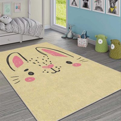 LaModaHome Area Rug Non-Slip - Yellow Cat face Soft Machine Washable Bedroom Rugs Indoor Outdoor Bathroom Mat Kids Child Stain Resistant Living Room Kitchen Carpet 3.3 x 9.9 ft