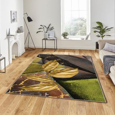 LaModaHome Area Rug Non-Slip - Green Leaf Soft Machine Washable Bedroom Rugs Indoor Outdoor Bathroom Mat Kids Child Stain Resistant Living Room Kitchen Carpet 1.3 x 2 ft (60)