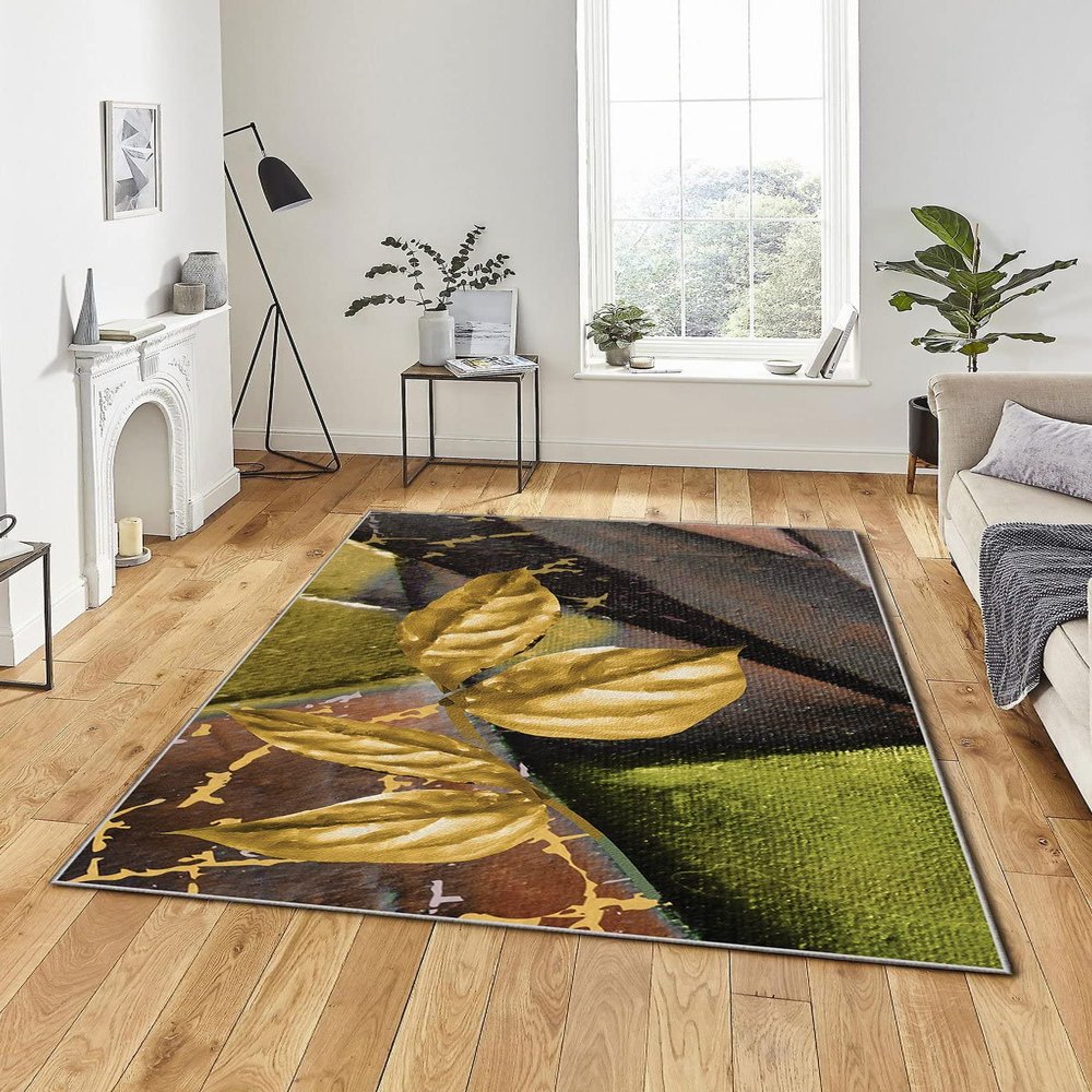 LaModaHome Area Rug Non-Slip - Green Leaf Soft Machine Washable Bedroom Rugs Indoor Outdoor Bathroom Mat Kids Child Stain Resistant Living Room Kitchen Carpet 1.3 x 2 ft (60)