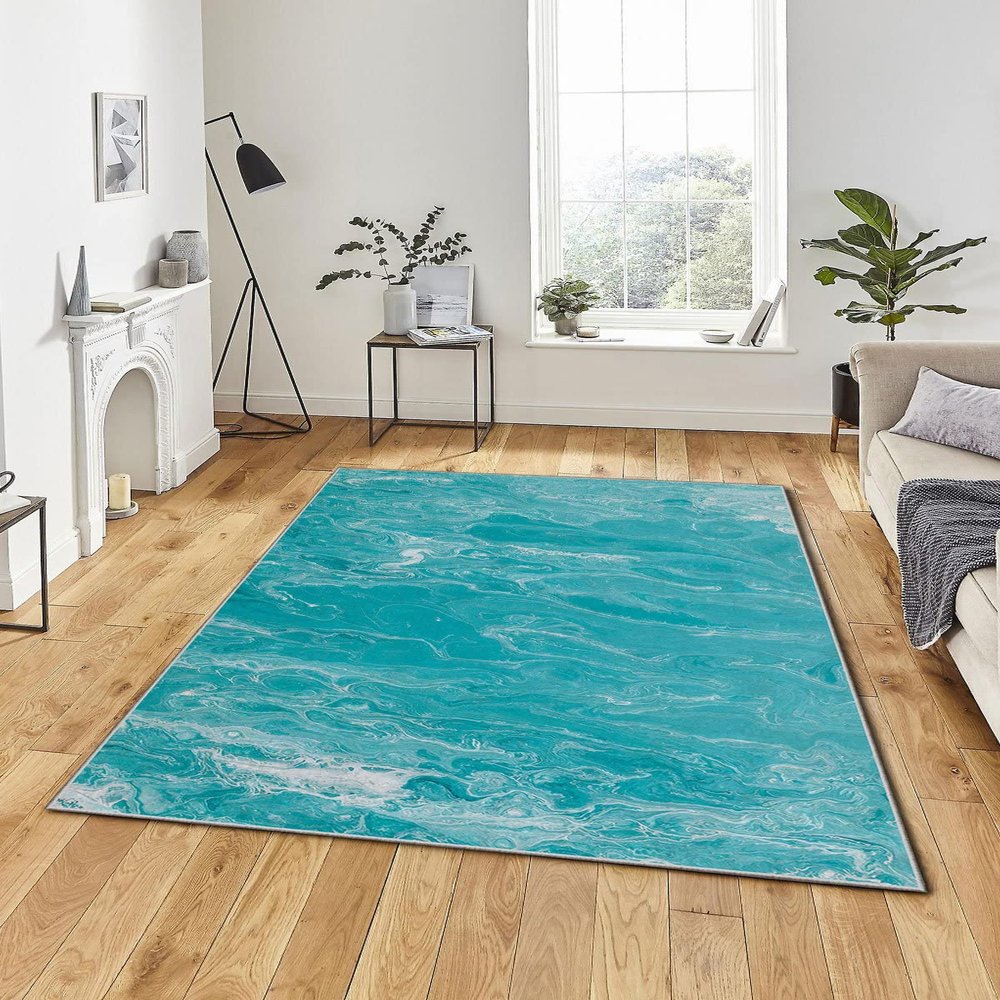 LaModaHome Area Rug Non-Slip - White Watercolor Soft Machine Washable Bedroom Rugs Indoor Outdoor Bathroom Mat Kids Child Stain Resistant Living Room Kitchen Carpet 3.3 x 6.6 ft (13)