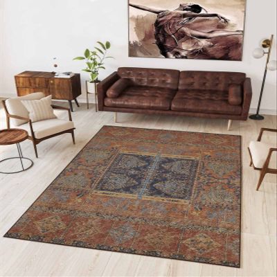 LaModaHome Area Rug Non-Slip - Brown Ethnic Soft Machine Washable Bedroom Rugs Indoor Outdoor Bathroom Mat Kids Child Stain Resistant Living Room Kitchen Carpet 2.7 x 9.9 ft