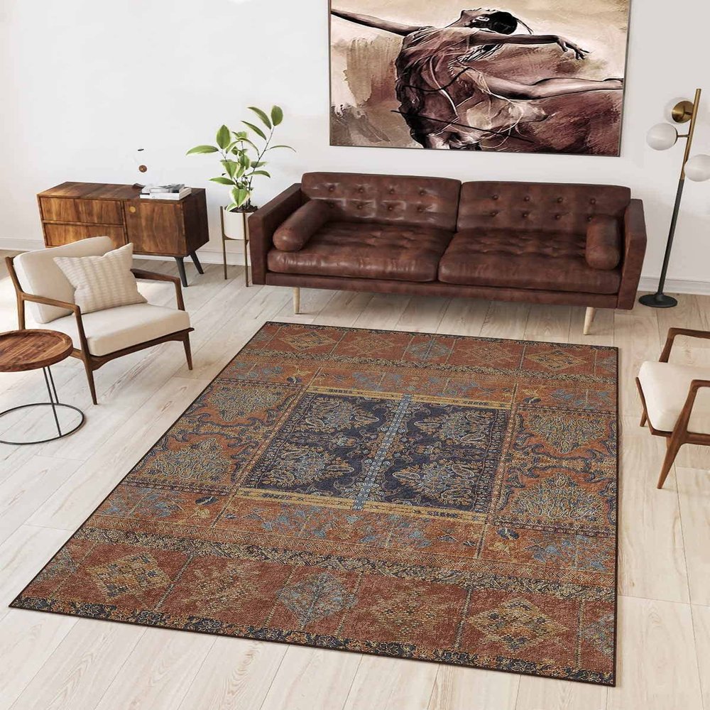 LaModaHome Area Rug Non-Slip - Brown Ethnic Soft Machine Washable Bedroom Rugs Indoor Outdoor Bathroom Mat Kids Child Stain Resistant Living Room Kitchen Carpet 2.7 x 9.9 ft
