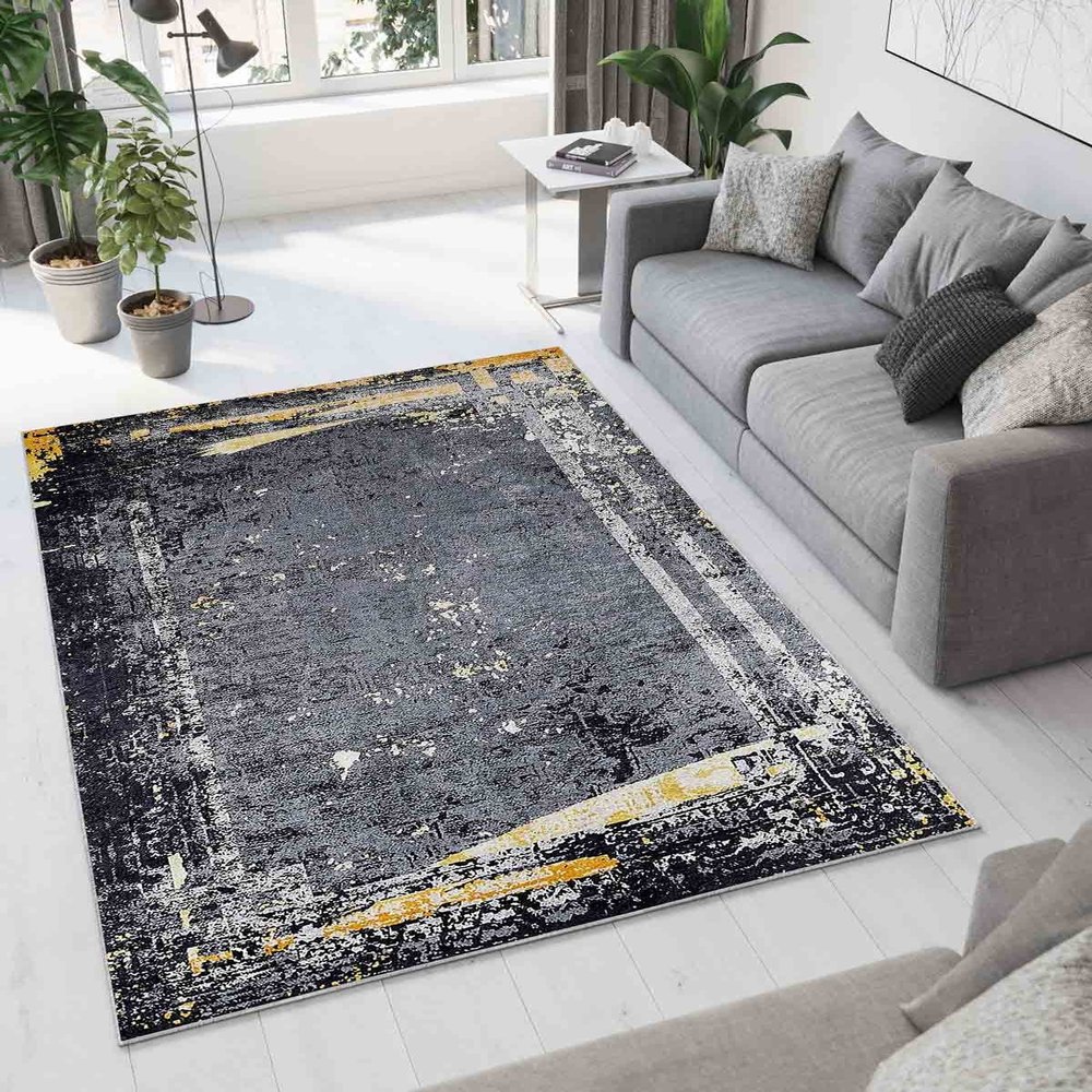 LaModaHome Area Rug Non-Slip - Anthracite Vintage Soft Machine Washable Bedroom Rugs Indoor Outdoor Bathroom Mat Kids Child Stain Resistant Living Room Kitchen Carpet 4 x 5.9 ft (149)