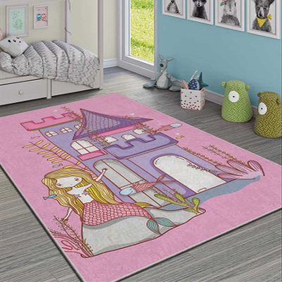 LaModaHome Area Rug Non-Slip - Pink Mermaid Soft Machine Washable Bedroom Rugs Indoor Outdoor Bathroom Mat Kids Child Stain Resistant Living Room Kitchen Carpet 3.3 x 9.9 ft (58A)