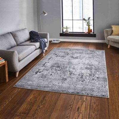 LaModaHome Area Rug Non-Slip - Grey Vintage Soft Machine Washable Bedroom Rugs Indoor Outdoor Bathroom Mat Kids Child Stain Resistant Living Room Kitchen Carpet 3.3 x 9.9 ft (218)
