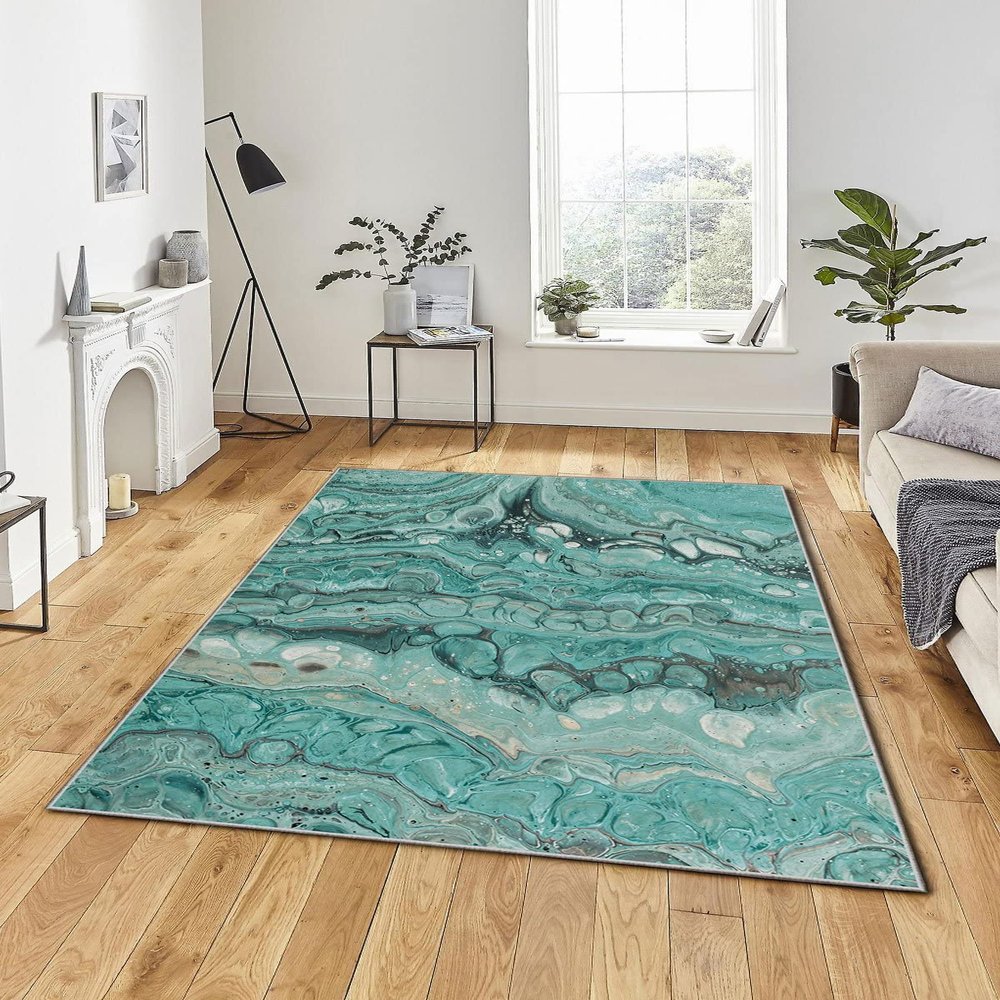 LaModaHome Area Rug Non-Slip - Grey Watercolor Soft Machine Washable Bedroom Rugs Indoor Outdoor Bathroom Mat Kids Child Stain Resistant Living Room Kitchen Carpet 4.7 x 7.3 ft (18)