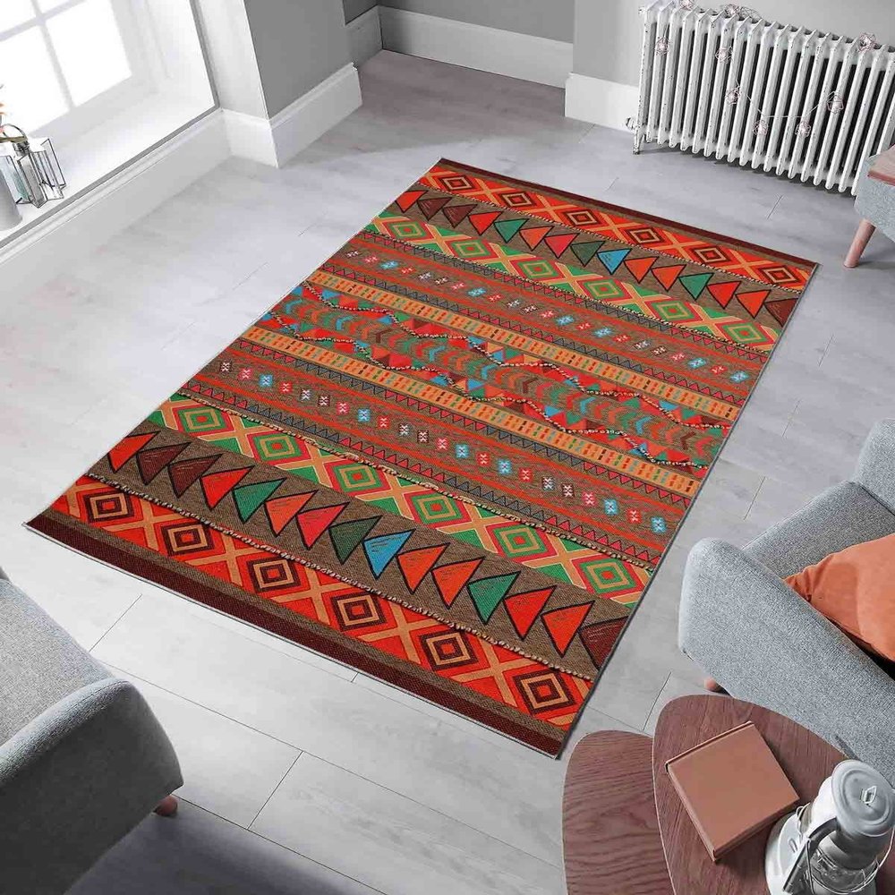 LaModaHome Area Rug Non-Slip - Colourful Geometric Soft Machine Washable Bedroom Rugs Indoor Outdoor Bathroom Mat Kids Child Stain Resistant Living Room Kitchen Carpet 2.7 x 5 ft (095)