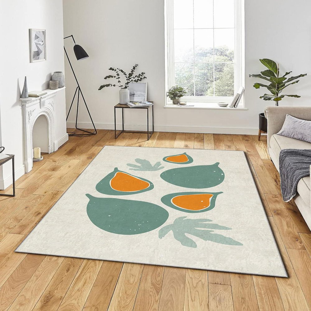 LaModaHome Area Rug Non-Slip - Pink Avocado Soft Machine Washable Bedroom Rugs Indoor Outdoor Bathroom Mat Kids Child Stain Resistant Living Room Kitchen Carpet 4.7 x 7.3 ft