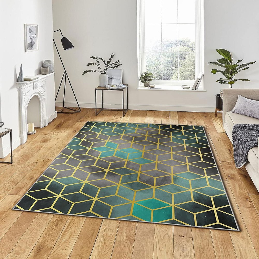 LaModaHome Area Rug Non-Slip - Grey Geometric Soft Machine Washable Bedroom Rugs Indoor Outdoor Bathroom Mat Kids Child Stain Resistant Living Room Kitchen Carpet 2.7 x 5 ft (46)