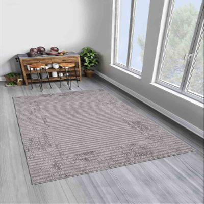 LaModaHome Area Rug Non-Slip - Grey Line Soft Machine Washable Bedroom Rugs Indoor Outdoor Bathroom Mat Kids Child Stain Resistant Living Room Kitchen Carpet 2 x 3.3 ft (241)
