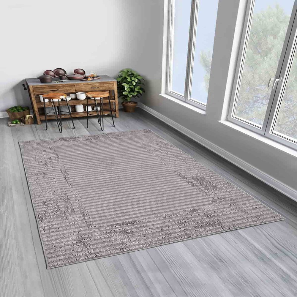LaModaHome Area Rug Non-Slip - Grey Line Soft Machine Washable Bedroom Rugs Indoor Outdoor Bathroom Mat Kids Child Stain Resistant Living Room Kitchen Carpet 2 x 3.3 ft (241)