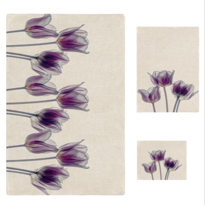 3-Piece Towel Set - Bath Towels Hand Towels Wash Cloths, Absorbent and Drying Flower Tulips Transparent Purple Abstract Towel Set for Kitchen/Bathroom/Gym/Swimming Pool