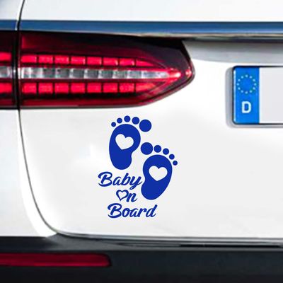 Leniutor Cute Baby Footprint Baby On Board Sticker for Cars, Double-Sided Kids On Board Safety Caution Sign Decal for Car Window, Bumper, Truck Decals (1PCS, Blue)