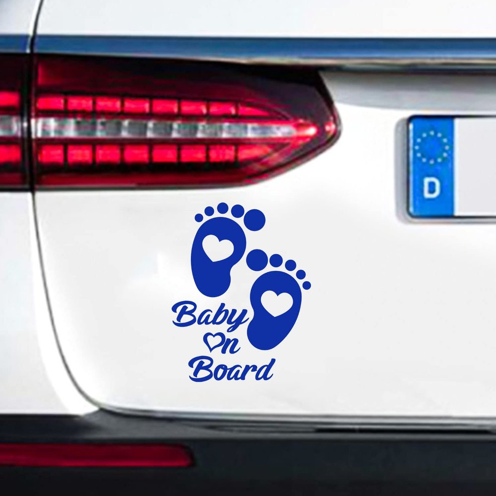 Leniutor Cute Baby Footprint Baby On Board Sticker for Cars, Double-Sided Kids On Board Safety Caution Sign Decal for Car Window, Bumper, Truck Decals (1PCS, Blue)