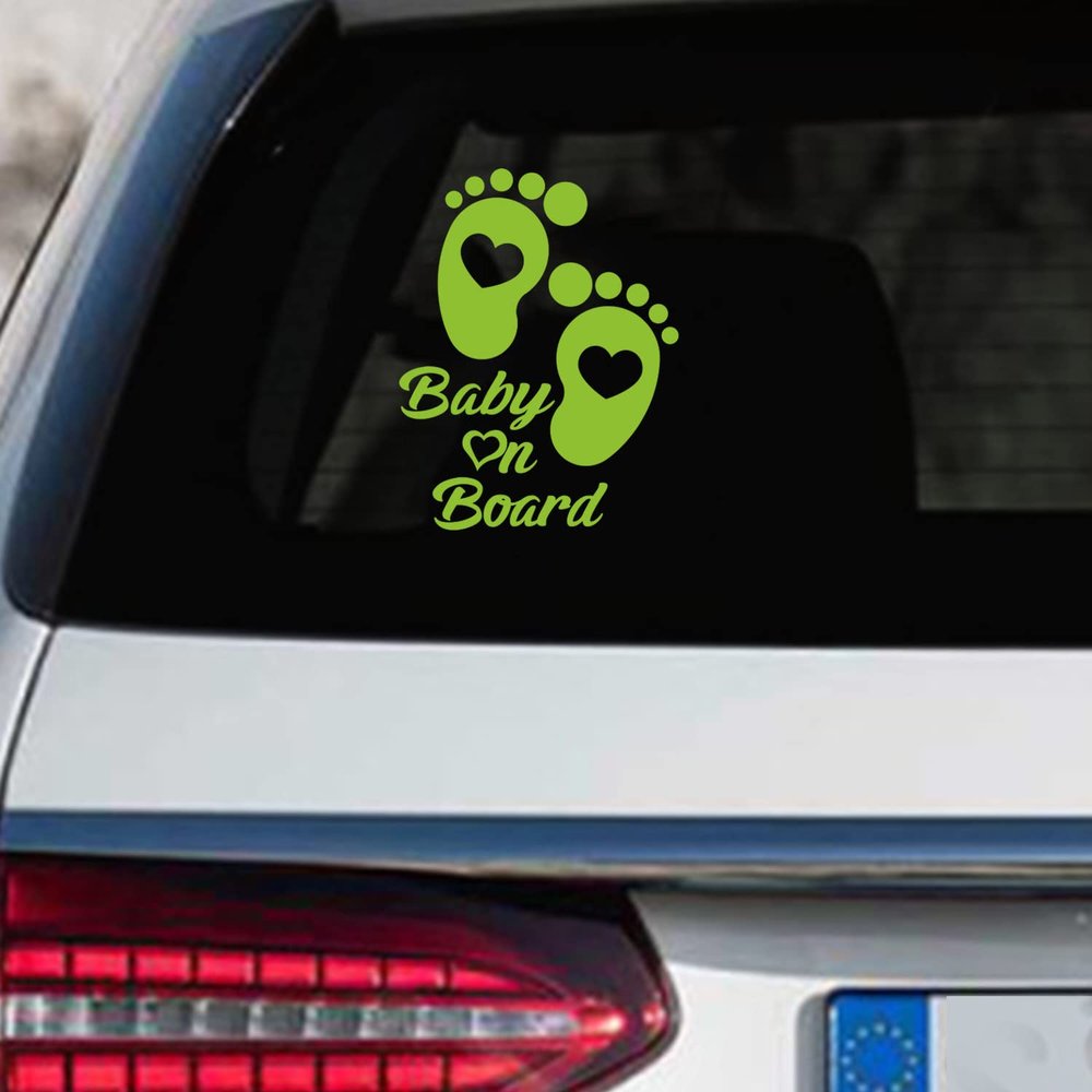 Leniutor Cute Baby Footprint Baby On Board Sticker for Cars, Double-Sided Kids On Board Safety Caution Sign Decal for Car Window, Bumper, Truck Decals (1PCS, Green)
