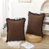 NUYECY Set of 2 Natural Linen Fringed Throw Pillow Covers,Chocolate Neutral Decorative Pillowcase with Chic Tassel Burlap Boho Square Cushion Covers for Couch Sofa Farmhouse,22x22 inches view 2