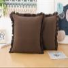NUYECY Set of 2 Natural Linen Fringed Throw Pillow Covers,Chocolate Neutral Decorative Pillowcase with Chic Tassel Burlap Boho Square Cushion Covers for Couch Sofa Farmhouse,22x22 inches view 3