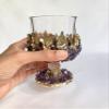 AANTHROPOLOGY By Rhea Set of 2 |Crystal Wine Glasses with Gold Plated Purple Amethyst Agate/Quartz Semi - precious Crystals | 7 oz/210 ml (Gold - Finish) view 2