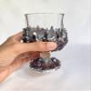 AANTHROPOLOGY By Rhea Set of 2 |Crystal Wine Glasses with Gold Plated Purple Amethyst Agate/Quartz Semi - precious Crystals | 7 oz/210 ml (Silver - Finish) view 3
