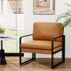 Andeworld Modern Accent Chair,Mid Century Living Room Armchair, Upholstered Faux Leather Sofa Side Chair with Metal Legs for Reading,Lounging,Bedroom Apartment,Brown view 1