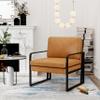 Andeworld Modern Accent Chair,Mid Century Living Room Armchair, Upholstered Faux Leather Sofa Side Chair with Metal Legs for Reading,Lounging,Bedroom Apartment,Brown view 4