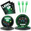 96 Pcs Video Game Plates and Napkins Party Supplies Gaming Party Tableware Set Green Gamer Party Decorations Favors for Kids Birthday Baby Shower Serves 24 view 1