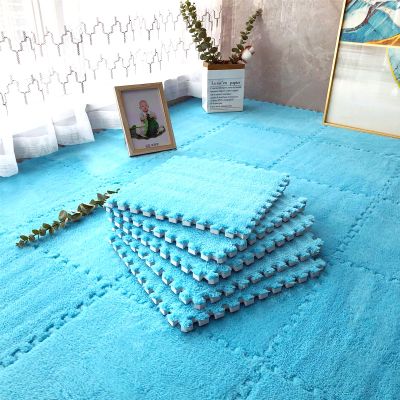 easycustomerlee 12pcs Tiled Puzzle Play Mats Interlocking Shaggy Soft EVA Foam Mats Protective Floor for Children Kids Room Home Parlor Bedroom(Blue)