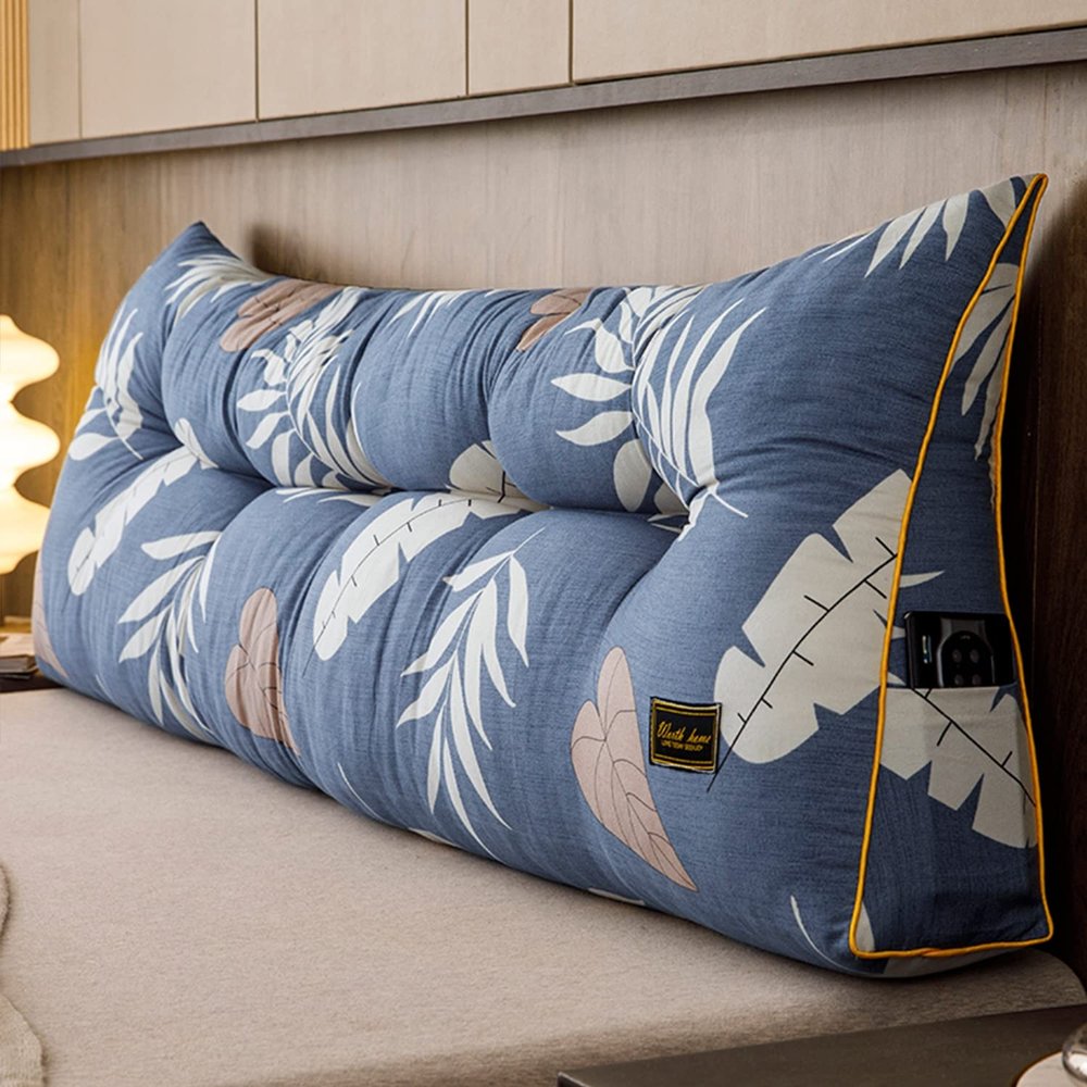ZZYK Wedge Pillow Triangular Headboard Pillow,Home Reading Pillow Back Support for Sitting Up in Bed Large Bolster Body Positioning Bedrest with Removable Cover,Leaf,Full(47"/120cm)