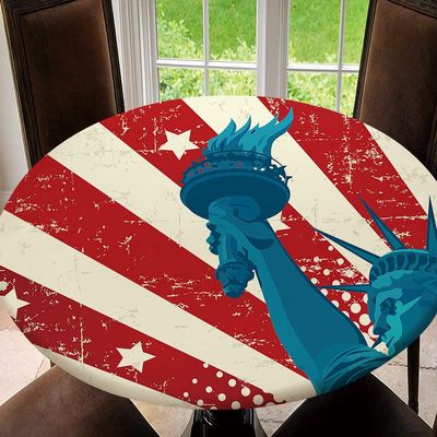 American Flag Fitted Tablecloths, Elastic Edged Polyester Table Cover, Waterproof Wipeable Patriotic Star Cloth 4th of July Holiday Decoration, Tablecloth Size 68"(Fit for 56.2"-60.1" Table), Type 11