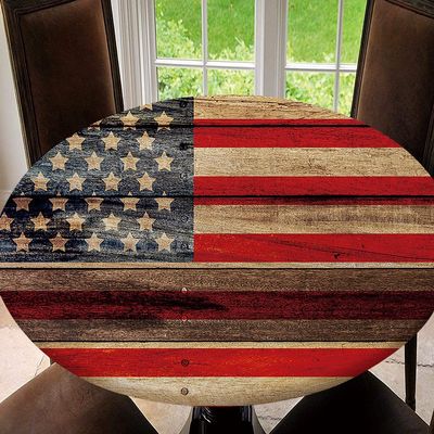 4th of July American Flag Tablecloth Elastic Fitted Edge Table Cloth Round Table Cover Washable Reusable for Kitchen Dining Picnic Party, Tablecloth Size 40"(Fit for 28.2"-32.1" Table), Type 17