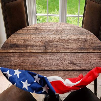 4th of July American Flag Tablecloth Elastic Fitted Edge Table Cloth Round Table Cover Washable Reusable for Kitchen Dining Picnic Party, Tablecloth Size 68"(Fit for 56.2"-60.1" Table), Type 31