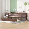 Harper & Bright Designs Twin Size Kids Bed Frame with 2 Drawers, Wood Twin Daybed with Fence, Storage Bed Frame Twin Size for Girls and Boys, Twin Platform Bed for Kids, No Box Spring Needed (Walnut) view 1