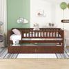 Harper & Bright Designs Twin Size Kids Bed Frame with 2 Drawers, Wood Twin Daybed with Fence, Storage Bed Frame Twin Size for Girls and Boys, Twin Platform Bed for Kids, No Box Spring Needed (Walnut) view 3