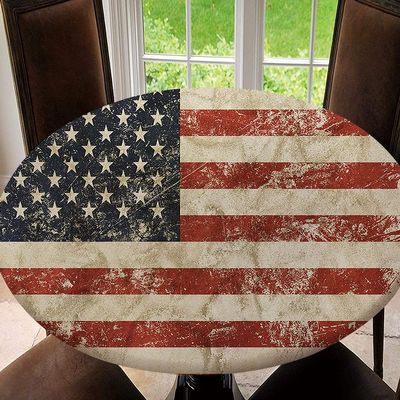 American Flag 4th of July Independence Day Fitted Tablecloth Elastic Edge Round Tablecloth Waterproof Polyester for Outdoor Indoor, Tablecloth Size 68"(Fit for 56.2"-60.1" Table), Type 30