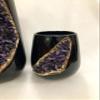 Black and Gold Ceramic Vase/Planter/Pot/Wine Goblet/Mug with Amethyst Semi - Precious Agate Crystal Gemstones |Both(Small & Large), (Gold - Finish) view 1