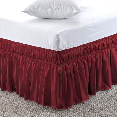 Dust Ruffle Wrap Around Bed Skirt for Twin XL Size Bed 18 Inch Drop with Adjustable Three Fabric Sides Elastic Belts Easy to Install, Soft Cotton Fabric Bed Skirts(80 x 39 Inch), Burgundy