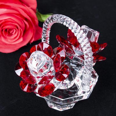 EISTEE Crystal Gifts,Glass Figurines,Crystal Ornament,1 Pc 6 Styles Crystal Red Flowers Figurines Craft Souvenir Collectible Valentine Home Holiday Decoration Style 2 (Color : Style 3)