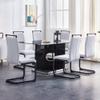 7 Pieces Dining Room Table Set, Modern Table and Chair Set for 6, 6 Light Grey Faux Leather Dining Chairs + 63" Glass Dining Table with 0.39" Tempered Glass Tabletop & Black High Glossy MDF Pedestal view 1