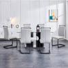 7 Pieces Dining Room Table Set, Modern Table and Chair Set for 6, 6 Light Grey Faux Leather Dining Chairs + 63" Glass Dining Table with 0.39" Tempered Glass Tabletop & Black High Glossy MDF Pedestal view 3