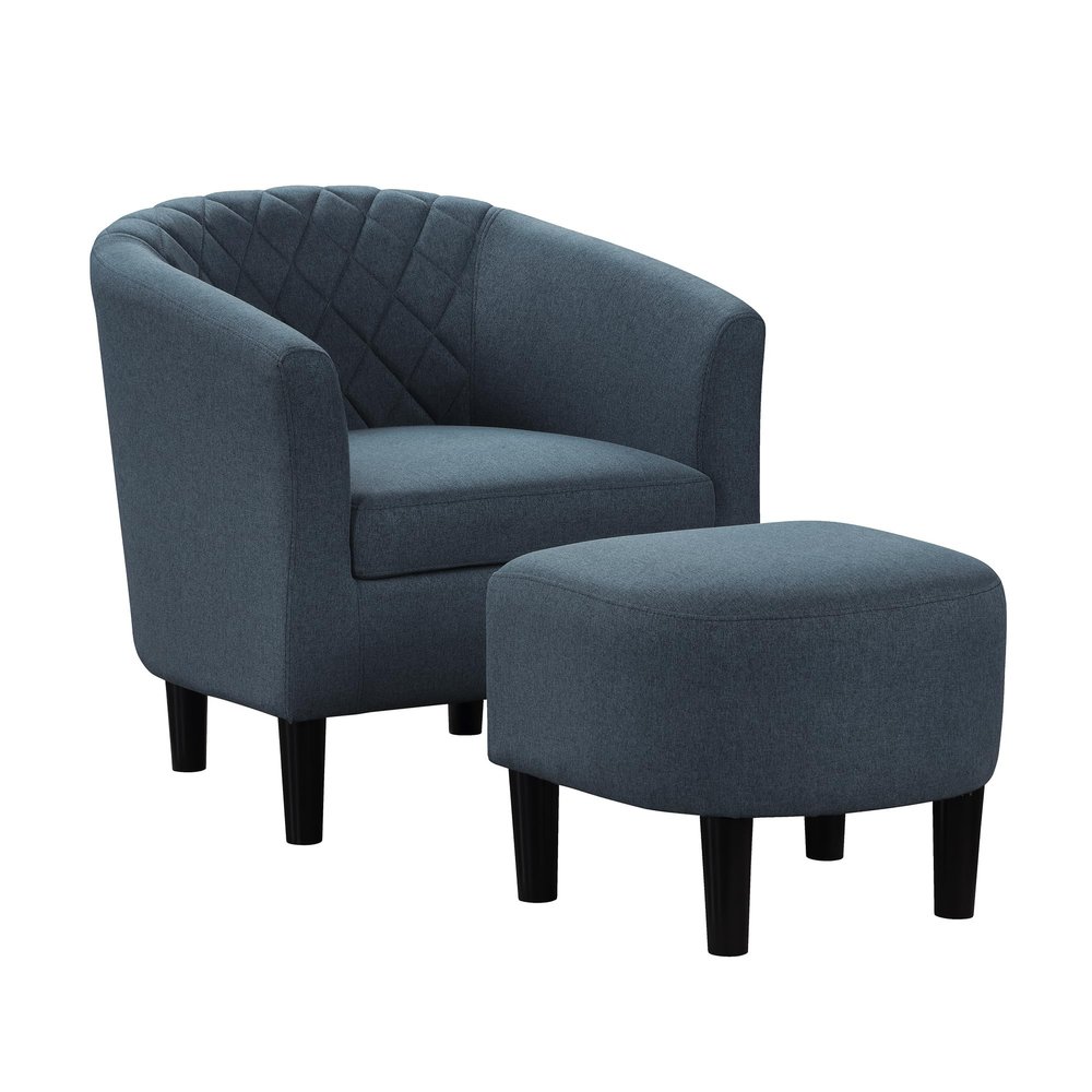 Convenience Concepts Take a Seat Roosevelt Accent Chair with Ottoman Set 27.75" - Modern Mid-Back Barrel Accent Chair with U-Shaped Ottoman, for Living Room, Bedroom, Office, Blue Fabric
