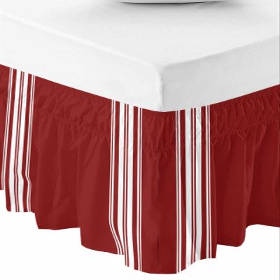 Red Striped Bed Skirt Queen Size 16 Inch Drop, Adjustable Elastic Bedskirt Dust Ruffle for Queen Bed, White Stripes Modern Abstract Art Wrap Around Bed Skirts Pleated Bed Frame Cover